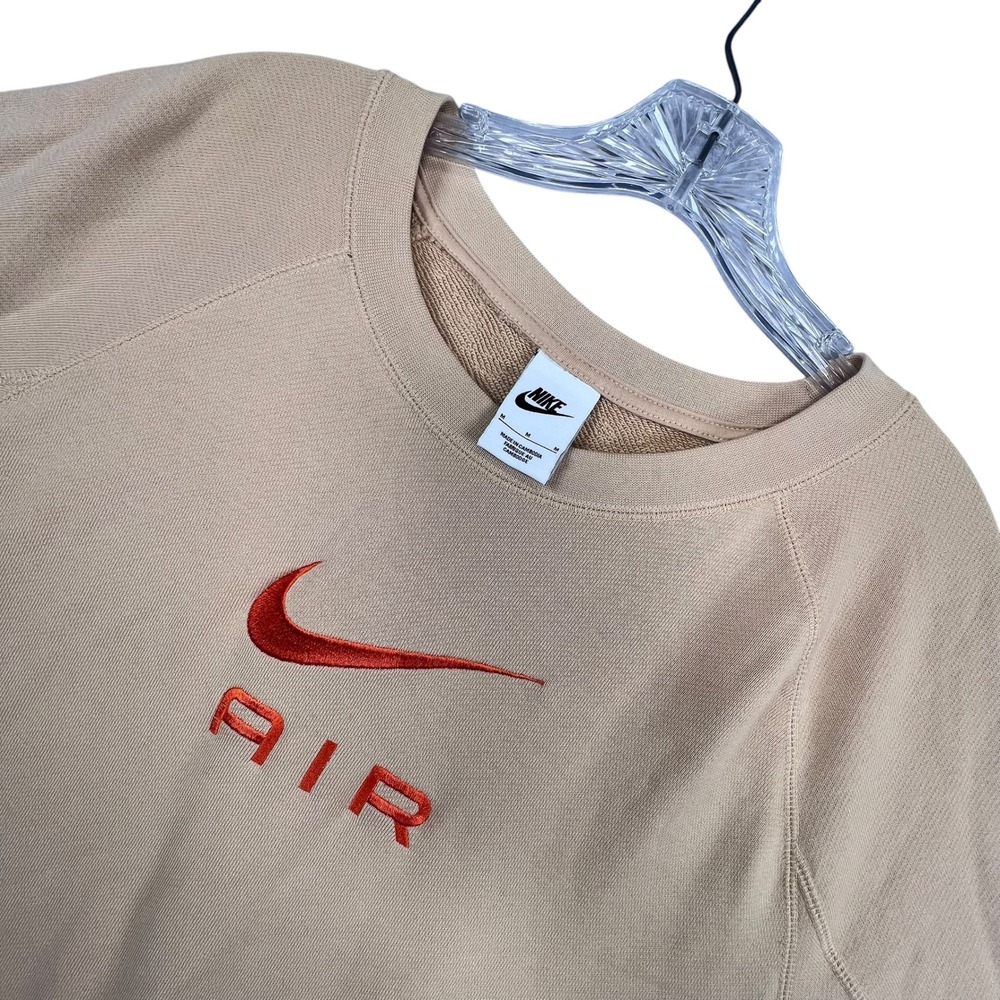 Nike Sweatshirt Mens Medium Tan Nike Air Embroidered Orange Swoosh Crewneck